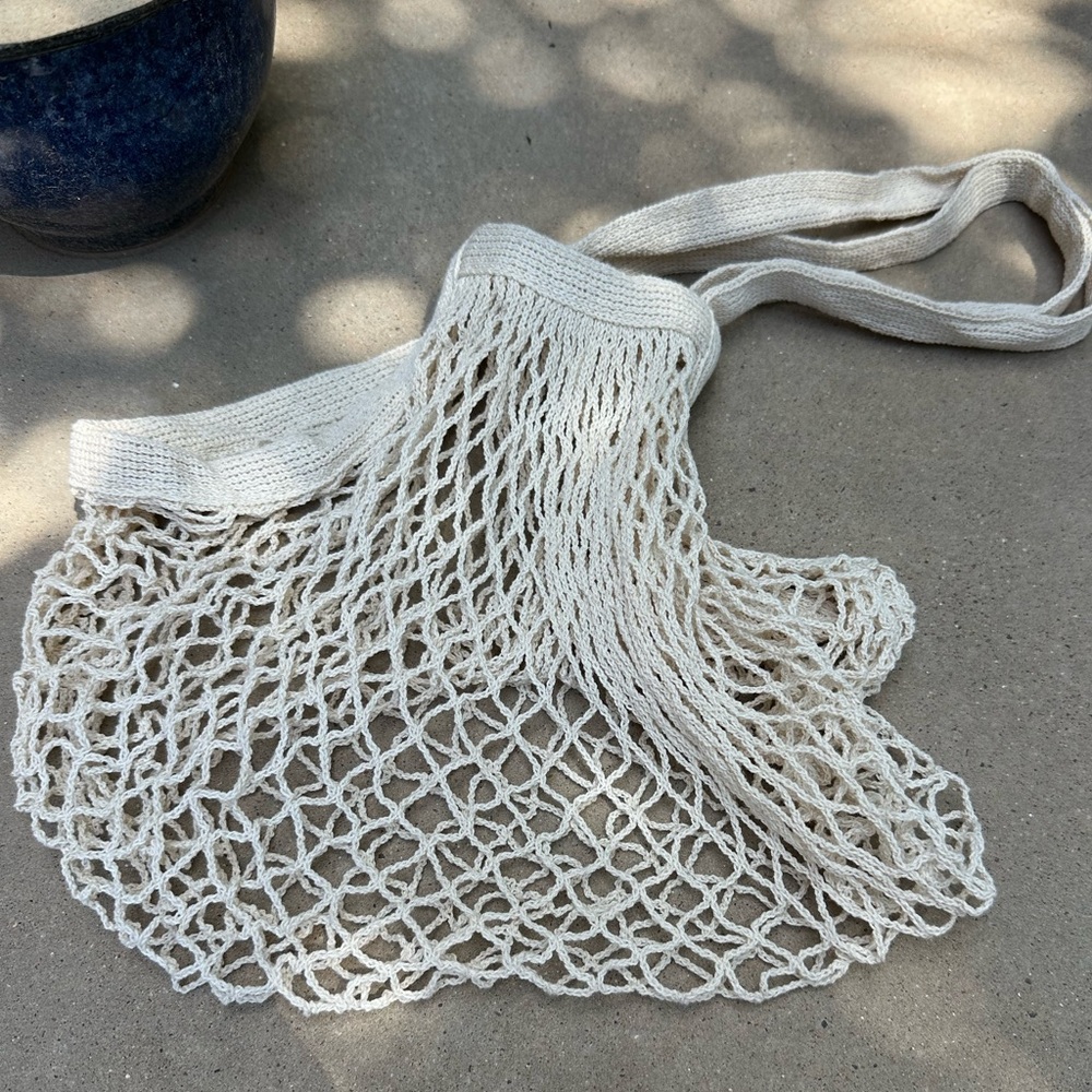 Cream Crochet Market Net Shoulder Bag